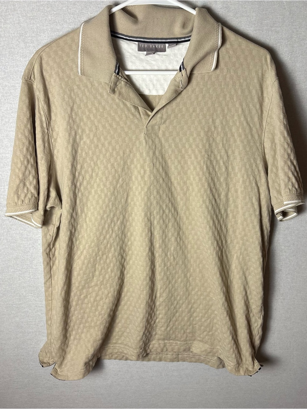 Ted Baker Mens Textured Polo Shirt Color Tan Size Large